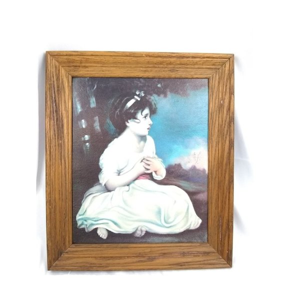 vtg set of 2 girl holding rabbit & boy w/ rabbit framed prints 15" x 13" - Picture 2 of 12